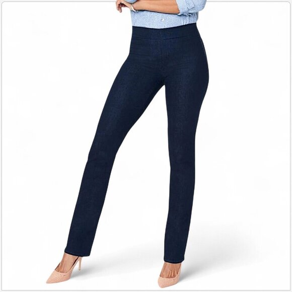 NYDJ Pull On Marilyn Straight Leg Stretch Jeans in Rinse Dark Wash New NWT 8 - Picture 1 of 6